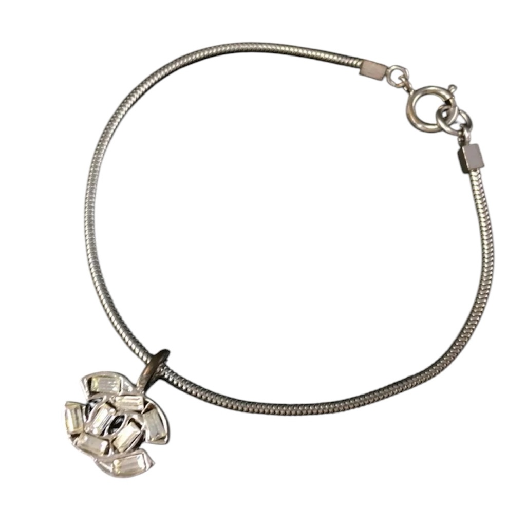 Chanel Rhinestone-Embellished Cc Pendant Bracelet